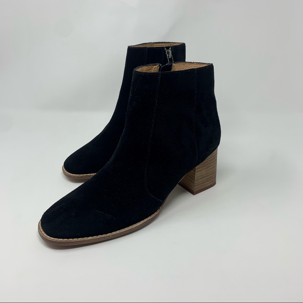 Madewell Bryce Black Suede Leather Ankle Heel Boots Shoes Women Size 11